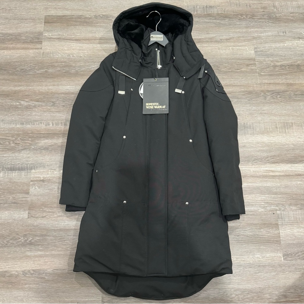 Moose Knuckles Longue Rive Parka in Black Shearling Coat